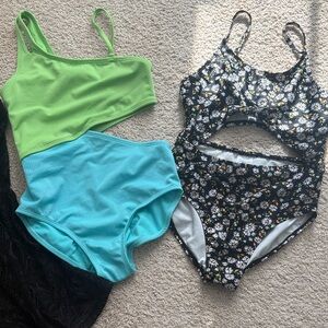 art class Kids Swim One Piece Set - Green, Blue, Black Floral